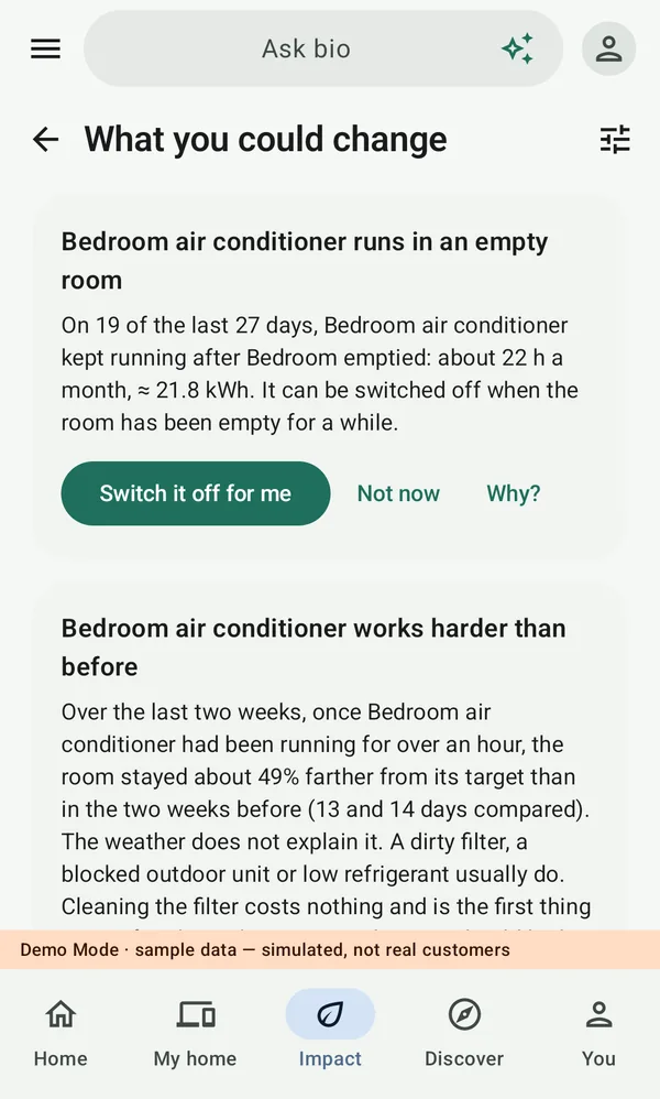 What you could change in bio: the bedroom air conditioner runs in an empty room