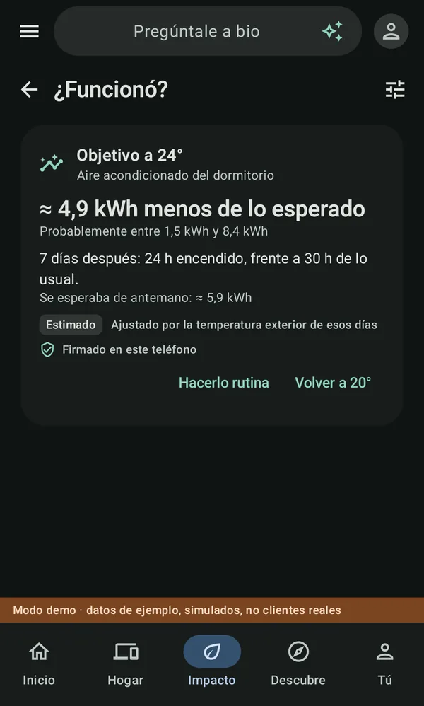 ¿Funcionó? en bio: unos 4,9 kWh menos de lo esperado