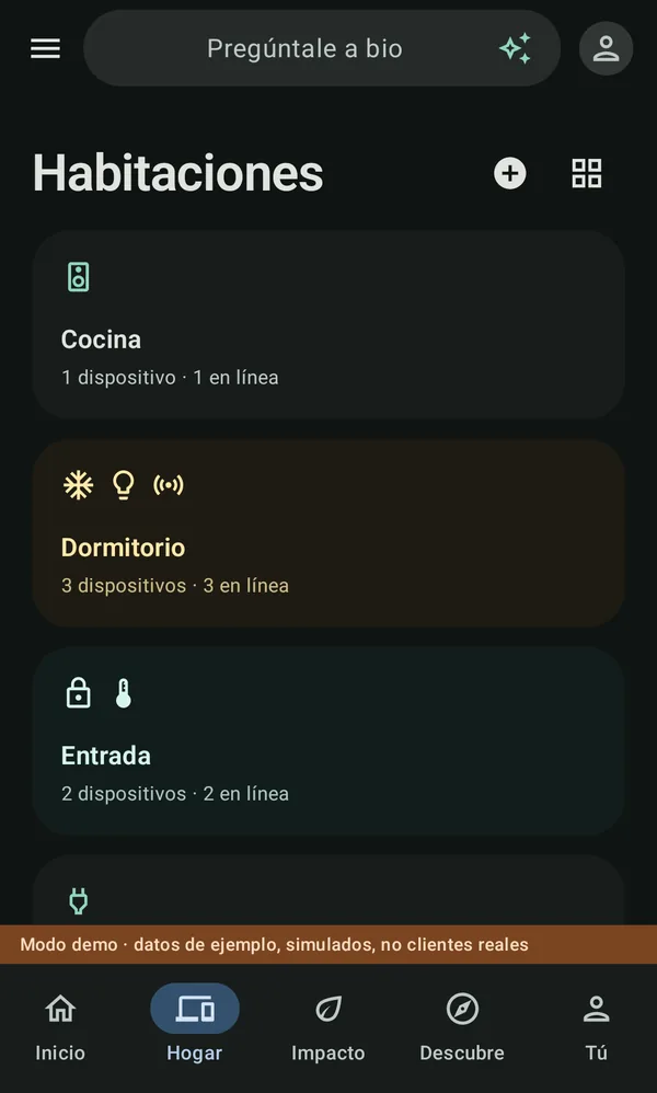 Habitaciones en bio: Cocina en gris, y Dormitorio y Entrada con su propio color