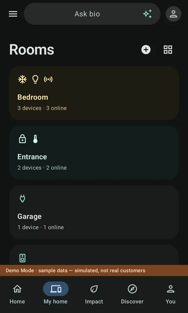 Rooms in bio: Bedroom and Entrance with their own colors, Garage in gray