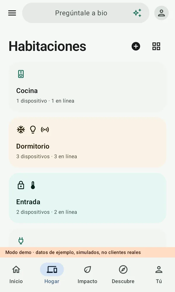 Habitaciones en bio: Cocina en gris, y Dormitorio y Entrada con su propio color