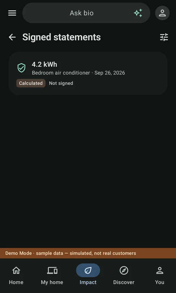 Signed statements: a 4.2 kWh result, calculated, not yet signed