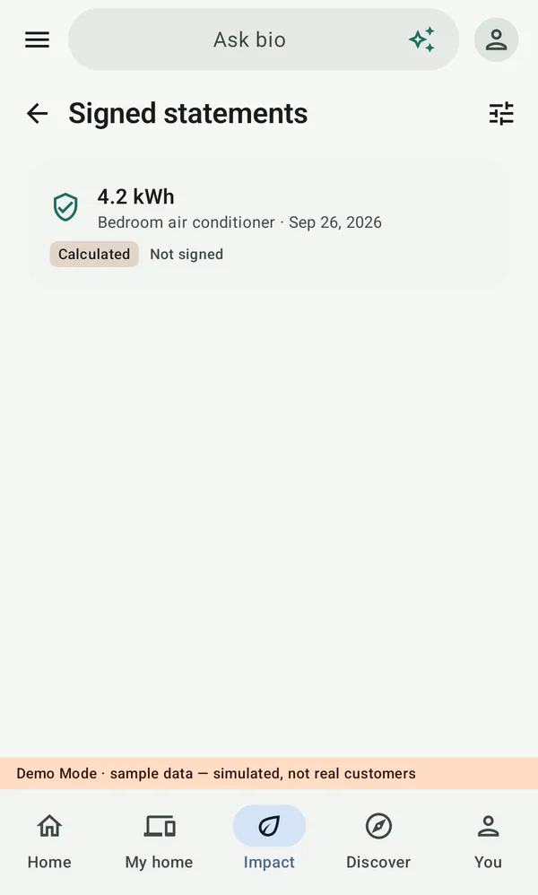 Signed statements: a 4.2 kWh result, calculated, not yet signed